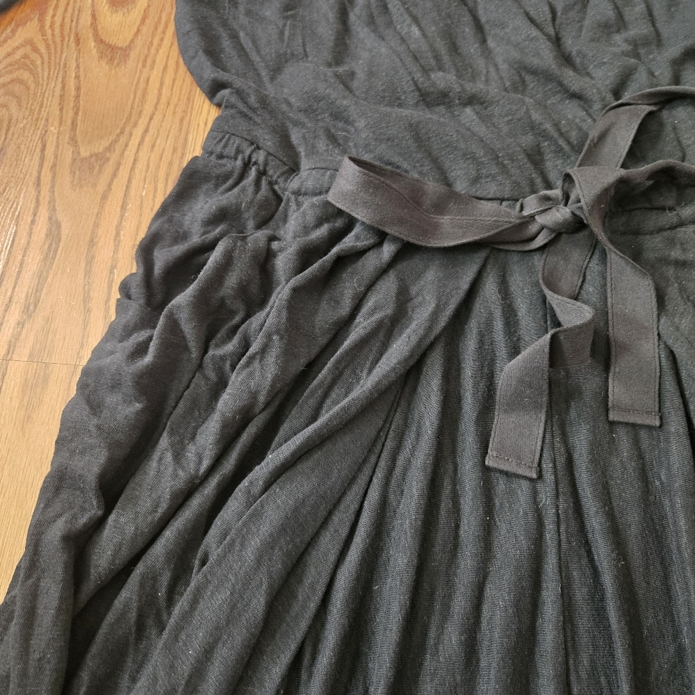 Free People Guaze Midi Dress Black Linen Casual A-Line Draped Pockets Keyhole S - Picture 8 of 15